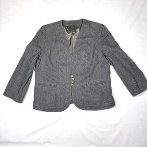 VTG Norgail LTD New York Gray 100% Wool Collarless Blazer Sport Coat Womens L